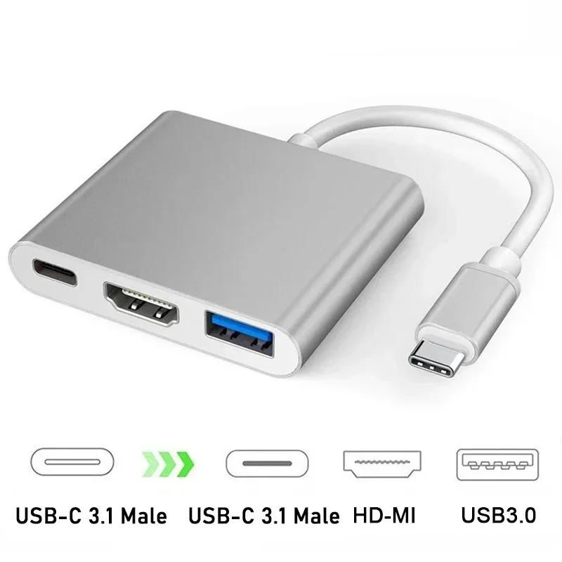 USB C to HDMI 4K Converter 3 in 1 Cable Adapter for Samsung Huawei Mac NS USB 3 1 Type C and USB 3 0 Compatible
